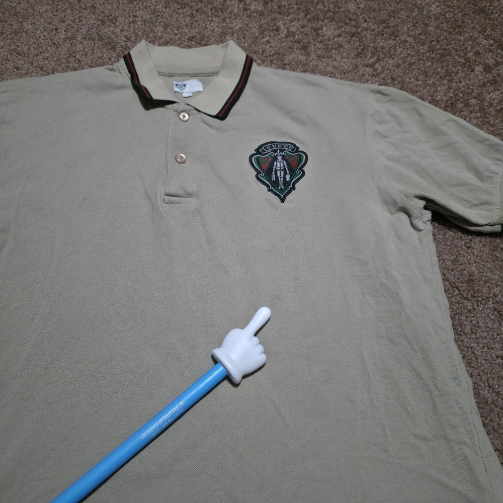 Gucci Equestrian Polo Shirt Beige Tan Made in Italy Mens Size XXL *FITS Large* - Picture 8 of 13